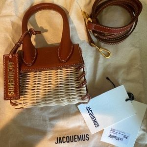 Jacquemus Le Chiquito Straw & Leather Clutch